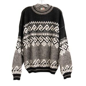 Quadro Vintage 90s Geometric Knit Sweater Sz XL GrandpaCore Bold Retro Abstract